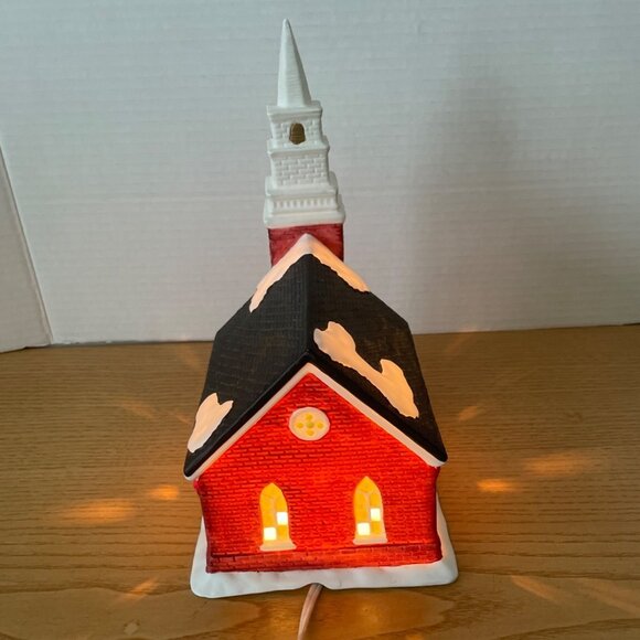 Vtg Galleria Red Church Christmas Village Fine Porcelain Hand Painted Decoration - Picture 4 of 12